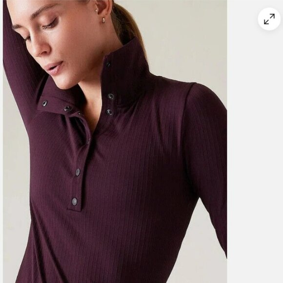 Athleta SMALL Flurry Seamless Henley Top Spiced Cabernet Ribbed Shirt Workout - Picture 1 of 12